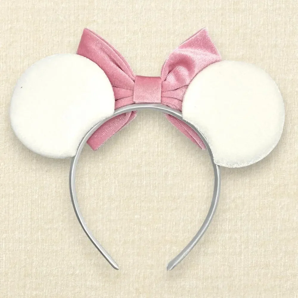 Velvet Pastel Mickey Bead Minnie Ears – Pink Bow | Disney-Inspired Mouse Ears